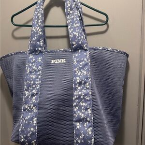 PINK Victoria's Secret Blue and White Mesh Tote